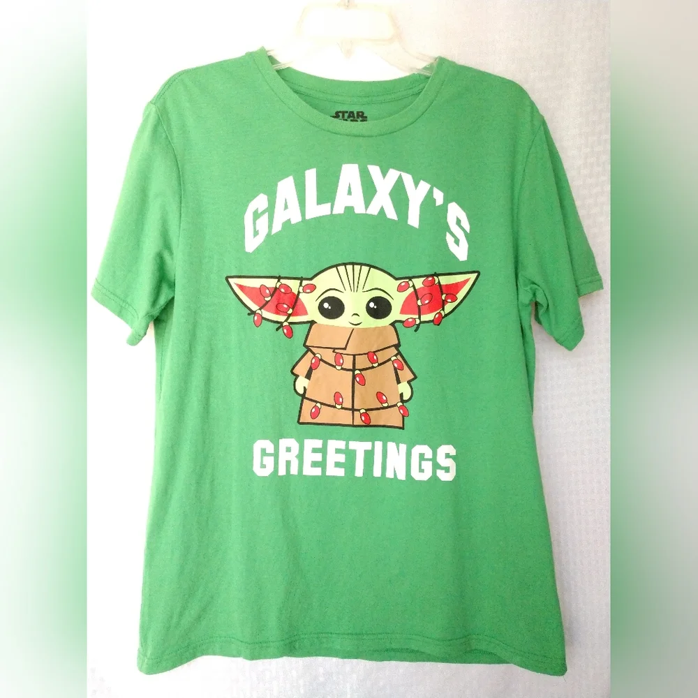 Mad Engine Galaxy's Greetings T Shirt Green Child's Large Boy's 14 16